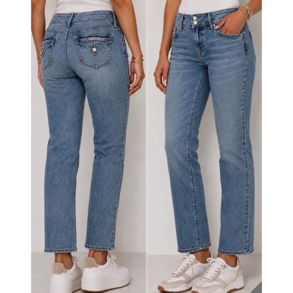 Hudson Womens Size 12 Straight Leg Midrise Flap Pocket Jeans Light Wash Stretch